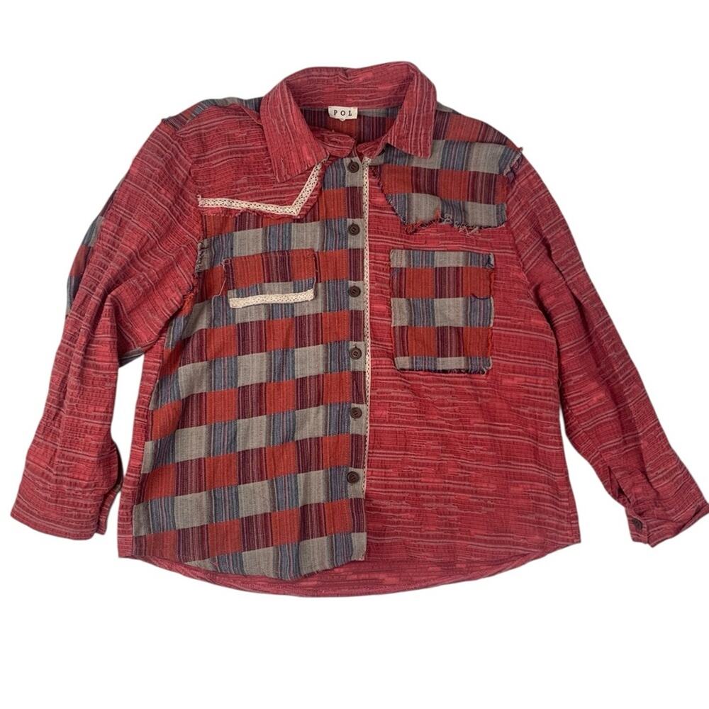 POL size small oversized patchwork button up shir… - image 1